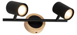Spotlight modern negru cu lemn inclinabil cu 2 lumini - Jeana