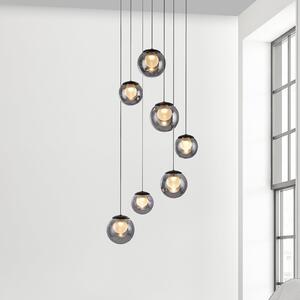 PURE Lampă suspendată LED Popup, gri/gri fum, Ø 40 cm, 7 becuri., reglabil, Gri, Camera de zi / sufragerie, Sticlă