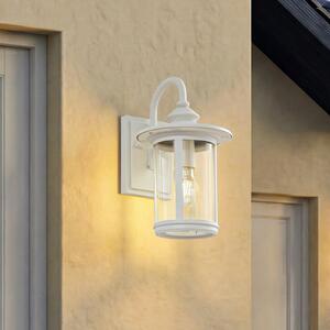 Lindby Lampă de perete exterior Zayn, alb, sticlă, înălțime 33 cm, IP23, reglabil, Alb, Aluminiu, Antichitate, Felinar