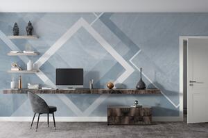 Fototapet Fundal albastru și alb cu pătrate și linii albe, Fototapet geometric 3D, Fototapet populare, w02062v3 - Tapeko.ro