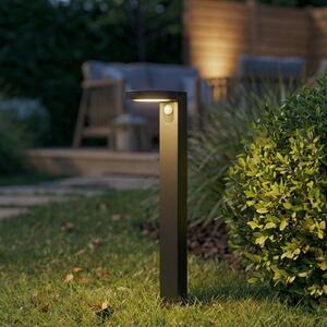 PRIOS Bornă luminoasă LED Tarlson, rotundă, antracit, senzor, Negru, Plastic, Modern, Lumini solare