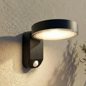 PRIOS Aplică de perete solară cu LED Tarlson, rotundă, antracit, senzor, Negru, Plastic, Modern, Lumini solare