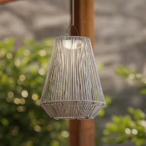 Lindby Lampa suspendată solară cu LED Austas, gri, Ø 32 cm, USB, IP54, reglabil, Gri, Plastic, Modern