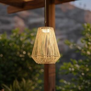 Lindby Lampa suspendată solară cu LED Austas, bej, Ø 32 cm, USB, IP54, reglabil, Bej, Plastic, Modern