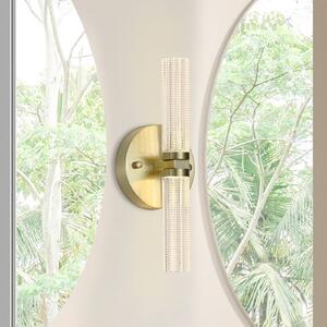 Searchlight Aplică LED pentru baie Aberdeen, înălțime 34 cm, culoare alamă, 2 becuri., reglabil, Auriu / Alamă, Baie, Metal