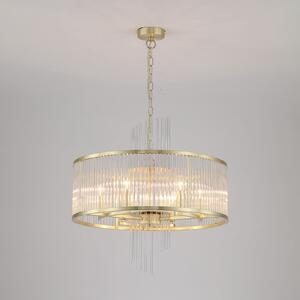 Searchlight Lampă suspendată Lara, Ø 55 cm, auriu/transparent, sticlă/metal, reglabil, Auriu / Alamă, Camera de zi / sufragerie, Sticlă