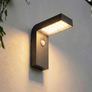 PRIOS Priză LED solară de perete Prios Aurino, negru, senzor, IP44, Negru, Aluminiu, Lumini solare