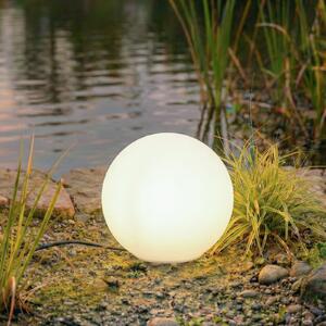 Lindby Lampa cu bilă Valyra, Ø 30 cm, IP54, țăruș pentru fixare în pământ, Alb, Plastic, Modern