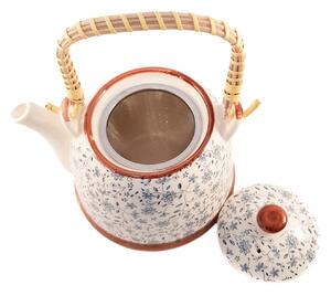 Ceainic Ceramic cu maner din bambus, Albastru, 800 ml