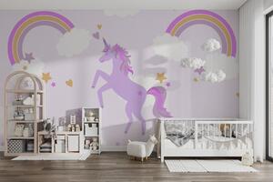 Fototapet Unicorn violet cu stele și curcubee, Fototapet unicorni, Fototapet populare, w02671v1 - Tapeko.ro