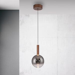 Paul Neuhaus lampă suspendată LED Bowl, Ø 20 cm, maro/gri, reglabil, Maro / Rugină, Camera de zi / sufragerie, Sticlă, Modern