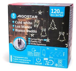 Aigostar - Guirlandă LED de exterior pentru Crăciun 120xLED/6W/230V/8 funcții 3x0,6m IP44 alb rece+telecomandă