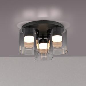 JUST LIGHT. GmbH Plafonieră LED Elio sticlă fumurie, 3 becuri, negru, reglabil, Gri, Camera de zi / sufragerie, Sticlă, Modern