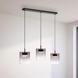 JUST LIGHT. GmbH Lampă suspendată LED Elio, sticlă fumurie, 3 becuri, negru, reglabil, Gri, Camera de zi / sufragerie, Sticlă, Modern