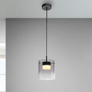 JUST LIGHT. GmbH Lampă suspendată LED Elio, sticlă fumurie, 1 bec, negru, reglabil, Gri, Camera de zi / sufragerie, Sticlă, Modern