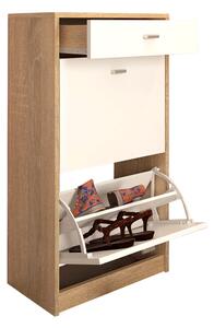 Pantofar 2 compartimente cu sertar, alb/stejar sonoma, VIVAT NEW TYP 1