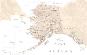 Harta Detailed map of Alaska in neutral watercolor, Blursbyai