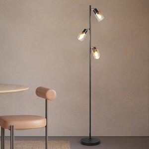 Reality Leuchten Lampadar Cadiz, negru/chihlimbar, 3 becuri, înălțime 154 cm, Negru, Camera de zi / sufragerie, Metal, Modern