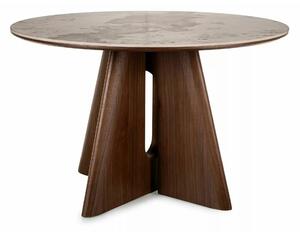 Masă ALZANO, alb lucios/nuc, ceramică/furnir/MDF, Ø120x77 cm
