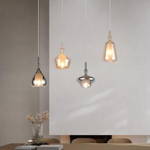 Trio Lighting Lampă suspendată Aldea, lungime 65 cm, sticlă albă/chihlimbar/crom, 4 becuri, reglabil, Bej, Camera de zi / sufragerie, Sticlă