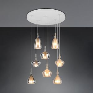 Trio Lighting Lampă suspendată Aldea, Ø 60 cm, alb/chihlimbar/crom, sticlă, 8 becuri., reglabil, Bej, Camera de zi / sufragerie, Sticlă