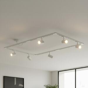 Lindby Sistem de șine Linaro, GU10, 6 becuri, alb, formă O, Alb, Camera de zi / sufragerie, Aluminiu, Modern