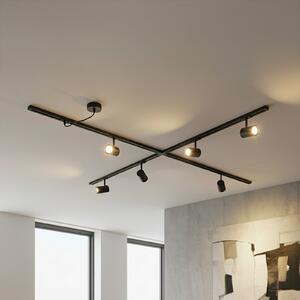 Lindby Sistem de șine Linaro, GU10, 6 becuri, negru, formă X, Negru, Camera de zi / sufragerie, Aluminiu, Modern
