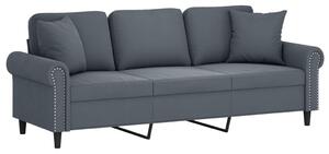 Canapea cu 3 locuri cu pernuțe, gri închis, 180 cm, catifea