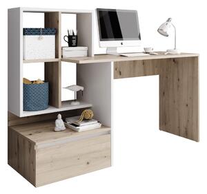 Masă PC, stejar artisan/alb, NEREO
