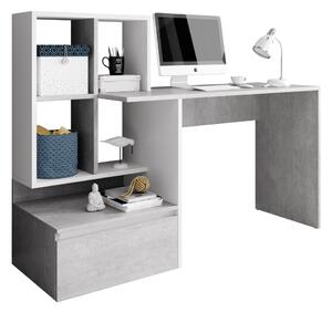 Masă PC, beton/alb mat, NEREO