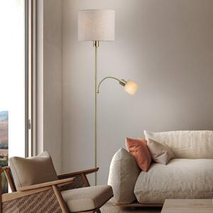 Näve Lampadar Filomena, bej/alamă, textil, braț de citit, E27, E14, Bej, Camera de zi / sufragerie, Țesătură / Textil, Lumină de lectură