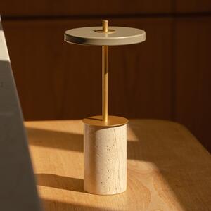 UMAGE Lampa cu baterie LED Asteria MOVE MINI travertin/alamă IP44, reglabil, Bej, Camera de zi / sufragerie, Marmură, Design