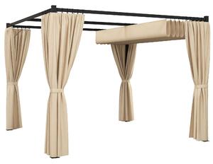 Outsunny Pergola 3 x 3(m) cu acoperis copertina retractabila si perdele, Foisor de exterior cu cadru metalic pentru gradina, Adapost de soare