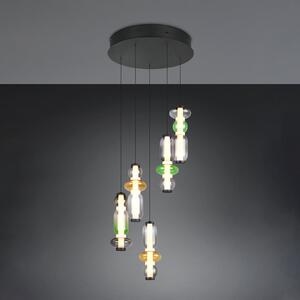 Trio Lighting Lampă suspendată LED Minerva, Ø 42 cm, colorată, sticlă, CCT, 5 becuri., reglabil, Multicolor, Camera de zi / sufragerie, Sticlă
