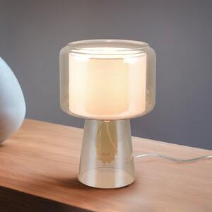 Trio Lighting Lampa de masă Rocka, culoare chihlimbar, înălțime 29 cm, sticlă/țesătură, Bej, Camera de zi / sufragerie, Sticlă