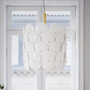 By Rydéns Lampa suspendată Omlott de la Rydens, alamă/alb, Ø 50 cm, reglabil, Alb, Camera de zi / sufragerie, Sticlă, Design