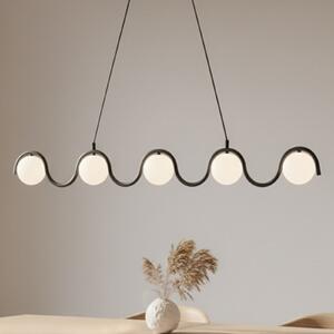 EMIBIG LIGHTING Lampă suspendată Sinus 5, negru/opal, sticlă, lungime 110 cm, reglabil, Negru, Camera de zi / sufragerie, Sticlă, Modern