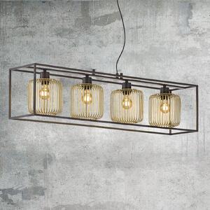 FISCHER & HONSEL Lampă suspendată Caydo, negru mat/auriu, lungime 110 cm, 4 becuri., reglabil, Negru, Camera de zi / sufragerie, Metal, Modern