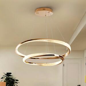 Schuller Valencia Lampă suspendată LED Orbitas, Ø 80 cm, culoare aurie, metal, dimabil, reglabil, Auriu / Alamă, Camera de zi / sufragerie, Aluminiu