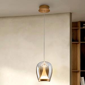 Schuller Valencia Lampă suspendată LED Suspiro, Ø 18 cm, auriu/chihlimbar, sticlă, Bej, Camera de zi / sufragerie, Sticlă