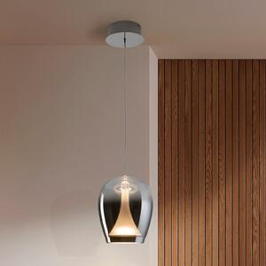 Schuller Valencia Lampă suspendată LED Suspiro, Ø 18 cm, crom/gri fumuriu, sticlă, Gri, Camera de zi / sufragerie, Sticlă