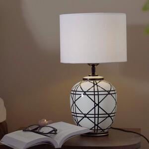 PR Home Lampa de masă New York, albă, înălțime 46 cm, ceramică, Alb, Camera de zi / sufragerie, Țesătură / Textil