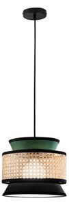 Luce Ambiente Design Lampă suspendată Gazebo, verde/negru/natur, Ø 26 cm, țesătură/rattan, reglabil, Verde, Camera de zi / sufragerie, Țesătură / Textil