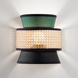 Luce Ambiente Design Aplică de perete Gazebo, verde/negru/natur, 24 cm, țesătură/rattan, reglabil, Verde, Camera de zi / sufragerie, Țesătură / Textil