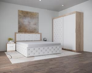 Set Pat Nemira New Tapitat cu Noptiere si Dressing SonomaAlb