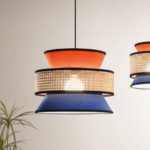Luce Ambiente Design Lampă suspendată Gazebo, portocaliu/albastru/natur, Ø 40 cm, țesătură/rattan, reglabil, Portocaliu, Camera de zi / sufragerie, Țesătură / Textil