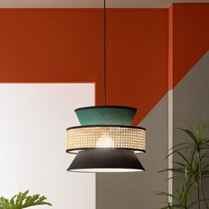 Luce Ambiente Design Lampă suspendată Gazebo, verde/negru/natur, Ø 40 cm, țesătură/rattan, reglabil, Verde, Camera de zi / sufragerie, Țesătură / Textil