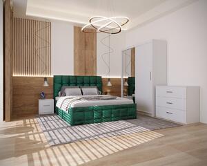 Dormitor Regal Tapitat Verde 2 Usi Alb cu Oglinda