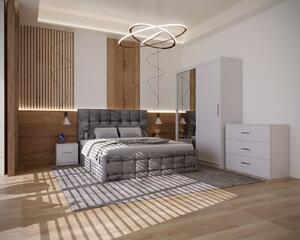 Dormitor Regal Tapitat Gri 2 Usi Alb cu Oglinda