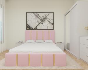 Dormitor MILANO Tapitat, 150x200 Alb cu oglinda, Somiera Rabatabila